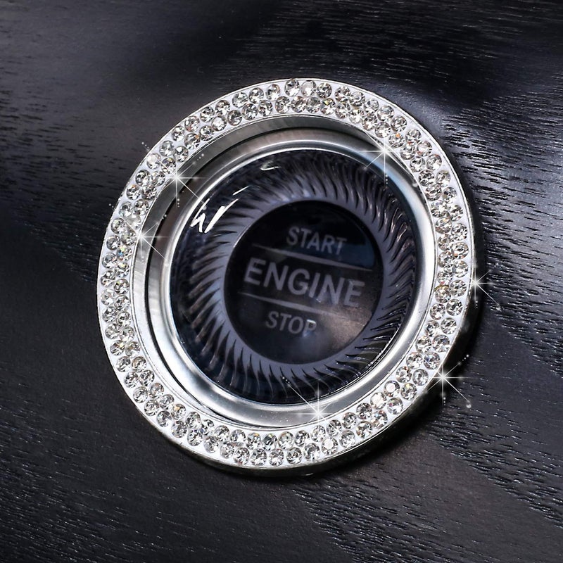 ToBeQueen Car Bling Ring Crystal Car Stickers Rings Womens Car Decals,2Pcs Push Start Button Bling Ignition Ring Sticker,Bling Car Interior Accessory for Women,Silver - Image 5